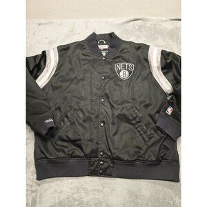 Mitchell & Ness Brooklyn Nets Jacket Mens 3XL Black Stripes Logo Snaps NBA